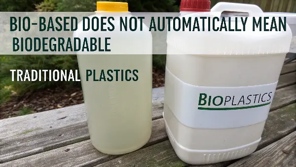 Image contrasting oil rigs (traditional plastic source) and corn fields (bioplastic source)