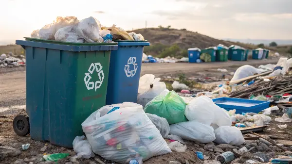 Image depicting plastic waste overwhelming recycling capacity
