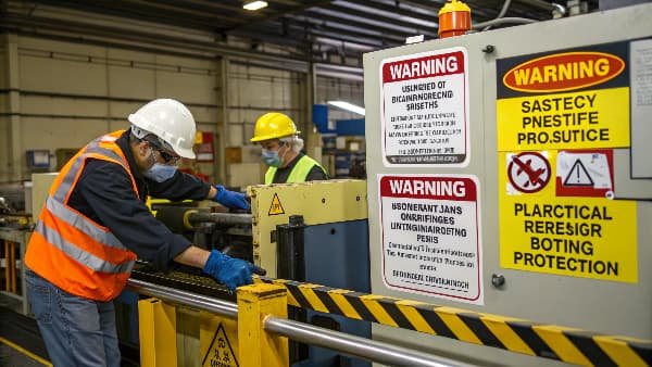 Safety gear for injection molding: gloves, glasses, hard hat