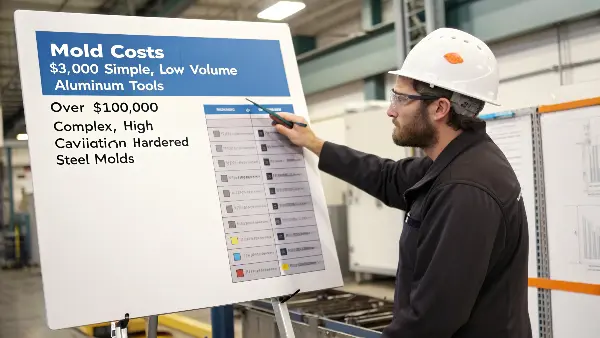 Graph showing mold cost range based on complexity and steel type