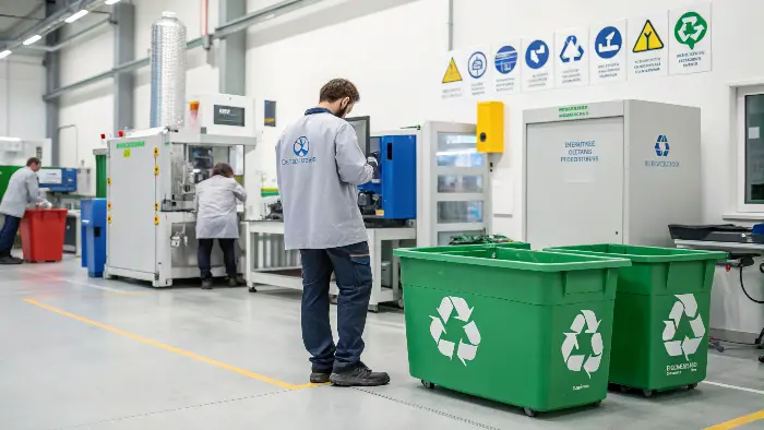 Symbolic image of a green factory performing injection molding