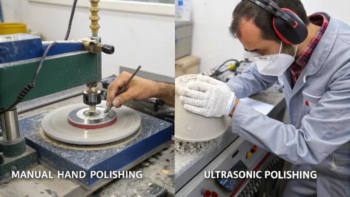 Mold maker meticulously hand polishing a mold cavity