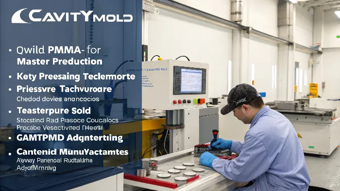 CavityMold engineer inspecting a complex PMMA mold component