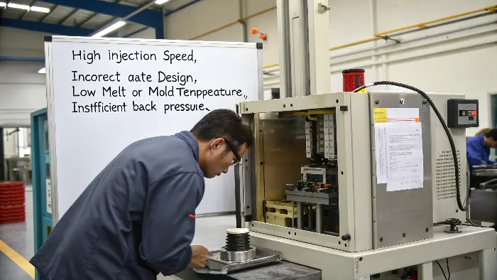 Chart showing common causes of jetting in injection molding