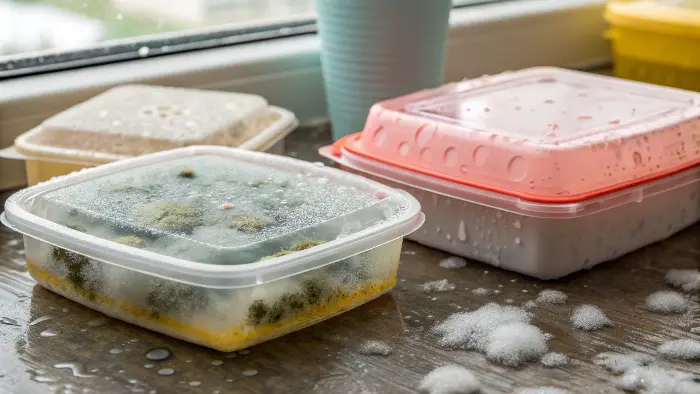 Close-up of biological mold growing on a plastic surface