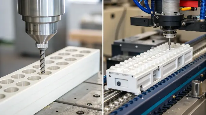 Side-by-side comparison of an extruded profile and an injection-molded part