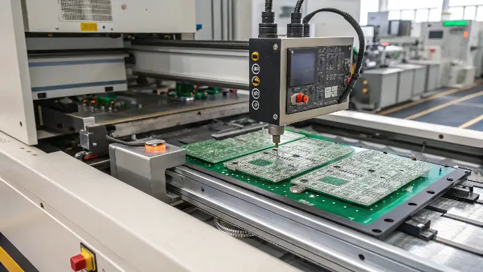 A close-up of a delicate electronic component being encapsulated using low pressure molding
