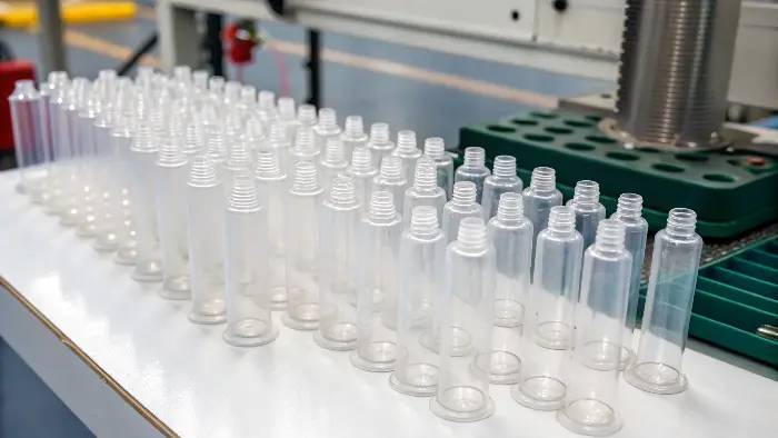 Various PET preforms ready for blowing