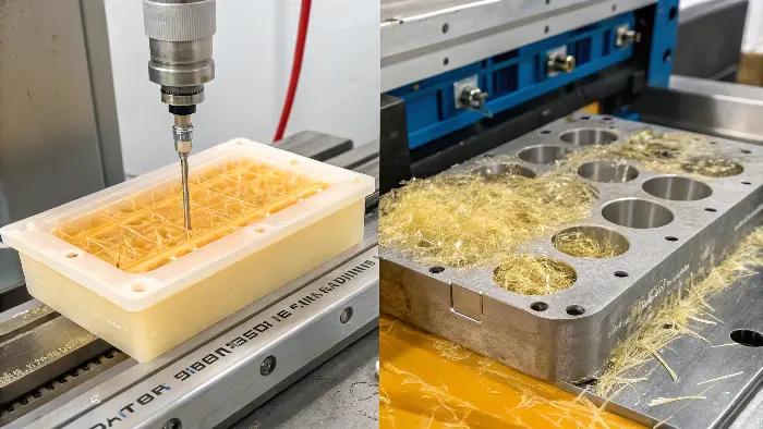 Diagram showing the RTM process with fiber preform and resin injection