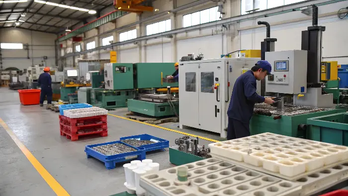 Troubleshooting Injection Molding Defects A magnifying glass examining a defective plastic part