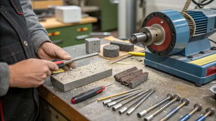 mold maker performing rough polishing on a mold cavity