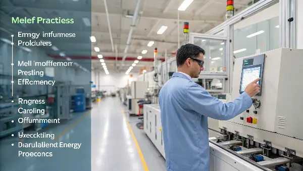 An operator adjusting settings on a modern injection molding machine control panel.