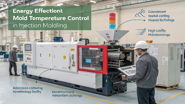 A close-up of a modern injection mold with integrated temperature control sensors.