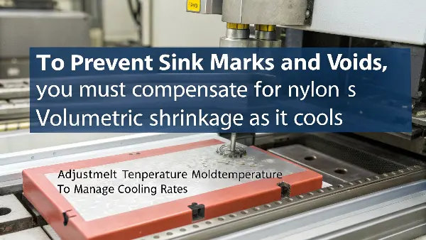 A nylon part with a visible sink mark on a flat surface over a thick rib.