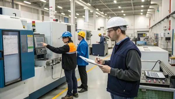 An engineer using a Coordinate Measuring Machine (CMM) to inspect a molded part.