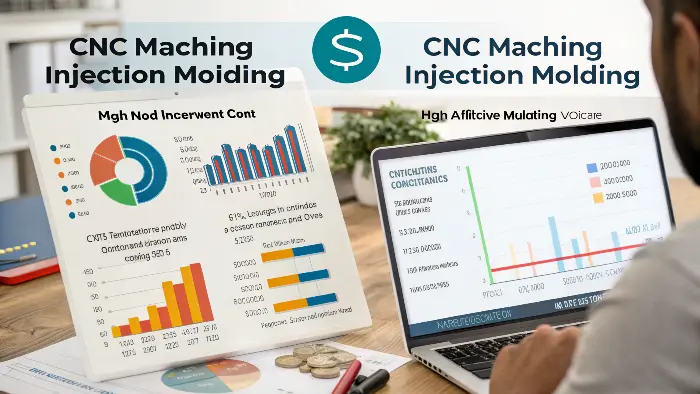 A graph showing the cost-per-part crossover point for CNC and Injection Molding