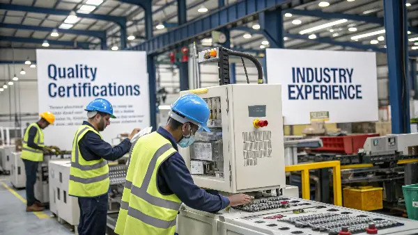 A close-up of a high-precision injection mold with complex cavities.