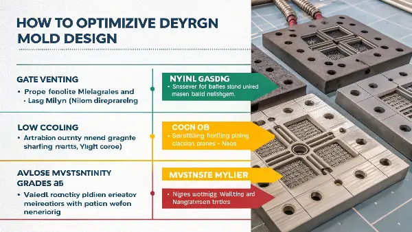 A detailed CAD drawing of a mold design for nylon components