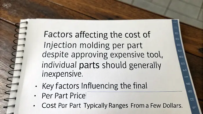 Injection Molding Per-Part Cost Production An automated injection molding machine ejecting finished plastic parts onto a conveyor belt