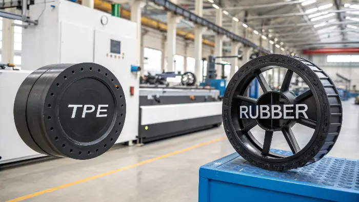 TPE vs. Rubber Material Comparison A side-by-side comparison of a TPE part and a rubber part