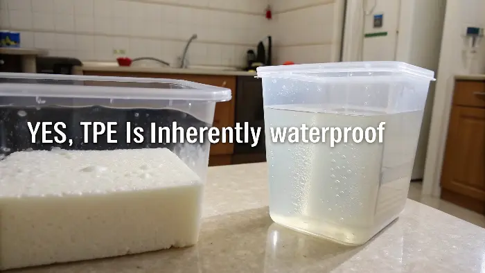 Waterproof TPE Seal A TPE gasket being tested with water droplets beading on the surface