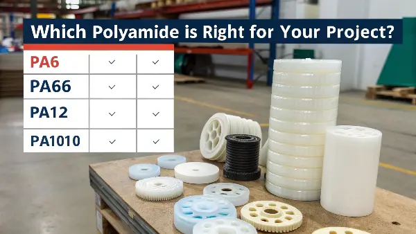 A collage of plastic gears, fuel lines, and consumer product components made from different polyamides