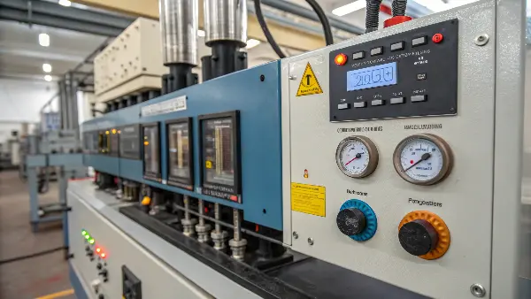 Injection Molding Process Control Panel An injection molding machine's control panel, showing settings for temperature and pressure.