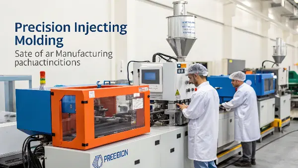 An engineer at CavityMOLD inspecting a small, complex plastic part with calipers