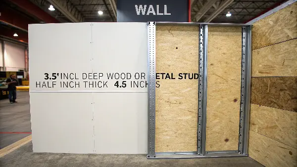 Diagram showing stud and drywall dimensions making up a wall