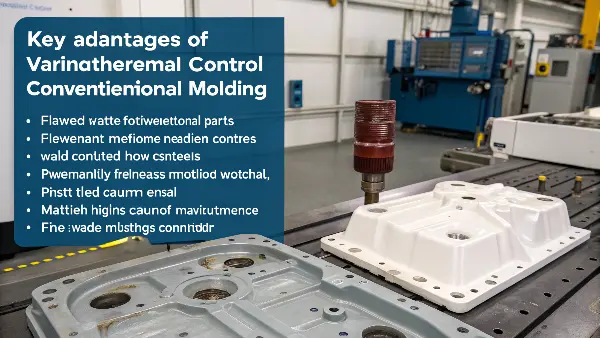A side-by-side comparison showing a part with weld lines from conventional molding next to a flawless part from variothermal molding.