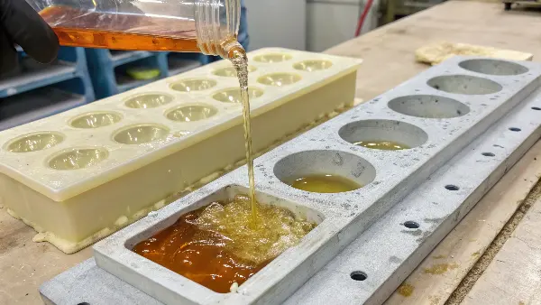 A diagram showing plastic resin flowing into a mold cavity.