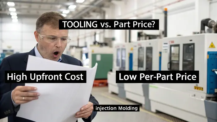 Injection Molding Cost Breakdown: Tooling and Part Price A detailed diagram showing the breakdown of injection molding costs, separating tooling and part price