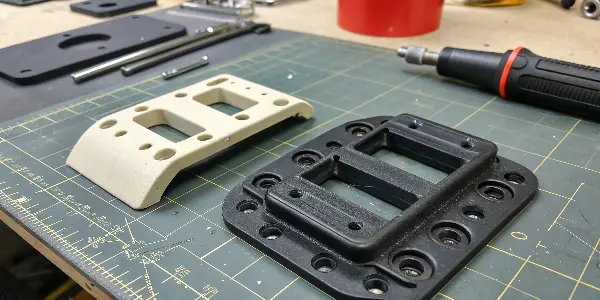 A flexible TPE part with an undercut feature next to a rigid ABS part