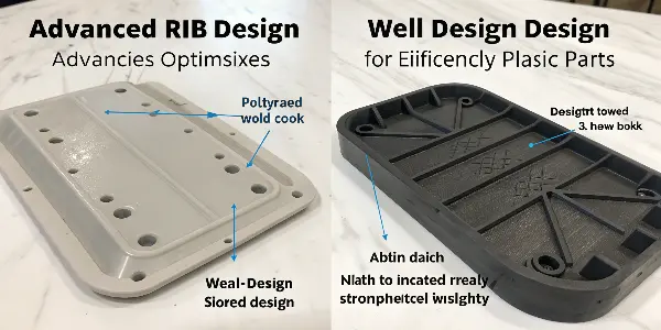 Optimized Rib Design in Plastic Part A close-up of a well-designed plastic part showing reinforcing ribs.