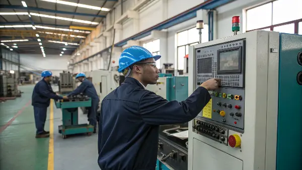 Optimizing Injection Molding Parameters A technician adjusting parameters on an injection molding machine control panel.