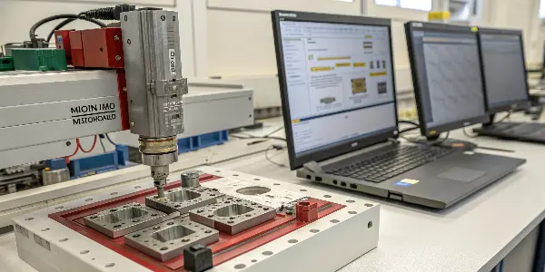 A close-up of a micro-injection molded part with a visible weld line