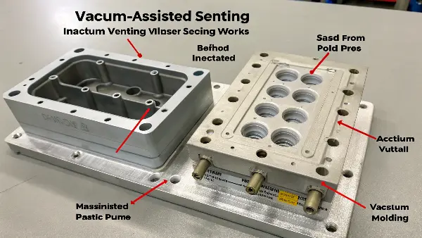 How a Vacuum Venting System Works Diagram showing the components of a vacuum venting system connected to a mold.
