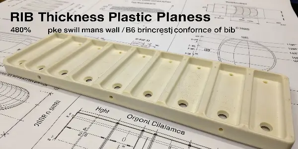Rib Thickness and Sink Marks A cross-section view comparing a correctly sized rib with one that is too thick, showing a sink mark.