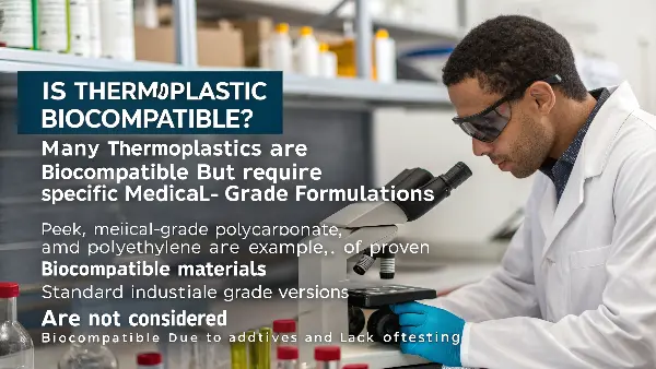 A lab technician placing a small plastic sample into a testing vial for biocompatibility analysis.