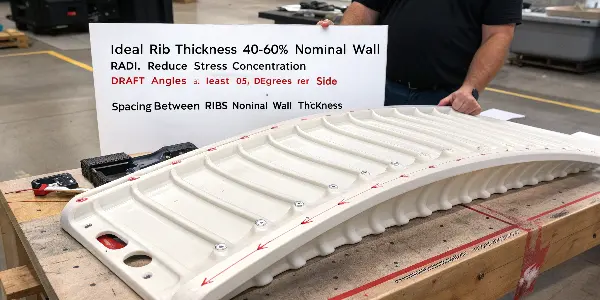 Core Principles of Plastic Rib Design Diagram showing the key design principles of a plastic rib.