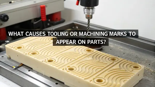 Close-up of a plastic part showing very fine, patterned lines from CNC machining