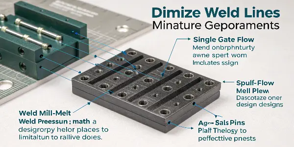 CAD model showing strategic gate placement on a micro part
