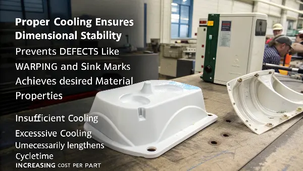 The Effects of Improper Cooling in Injection Molding A visual comparison of two plastic parts: one is perfect, the other shows warping and sink marks due to poor cooling.