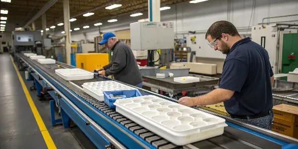 A diagram showing a mold cavity sized larger than the final cooled plastic part