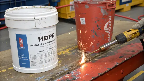 Plasma Surface Treatment for HDPE A machine performing plasma treatment on a plastic part