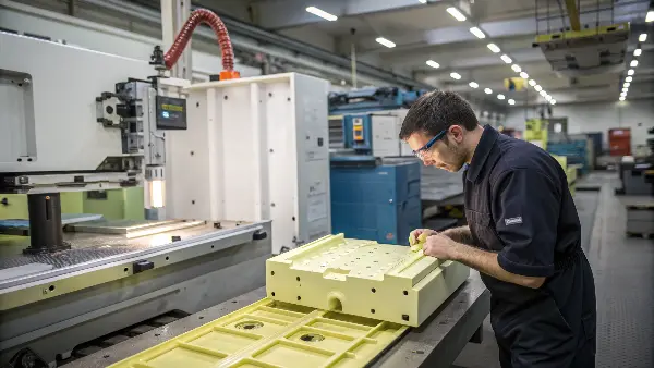 Thin-Wall HDPE Injection Molding Process A close-up of a thin-walled HDPE container being ejected from an injection mold