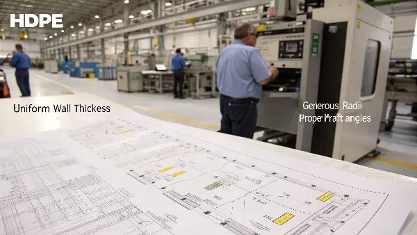 CAD Design for Injection Molding A CAD drawing of a plastic part showing design features like ribs and bosses.