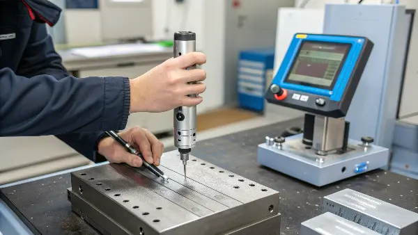 Measuring Surface Roughness with a Profilometer A profilometer stylus tracing the surface of a metal mold part.