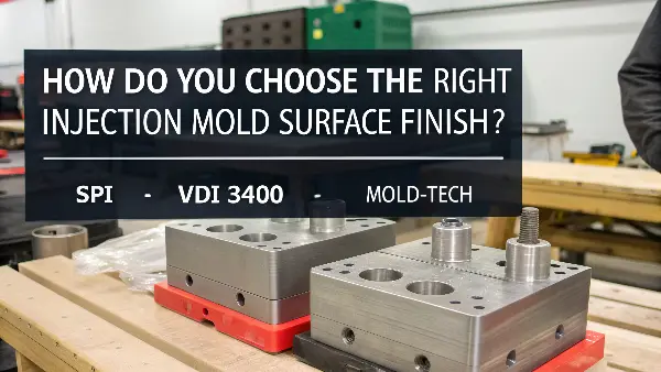 Injection Mold Surface Finish Standards A close-up of different injection mold surface finishes on plastic samples