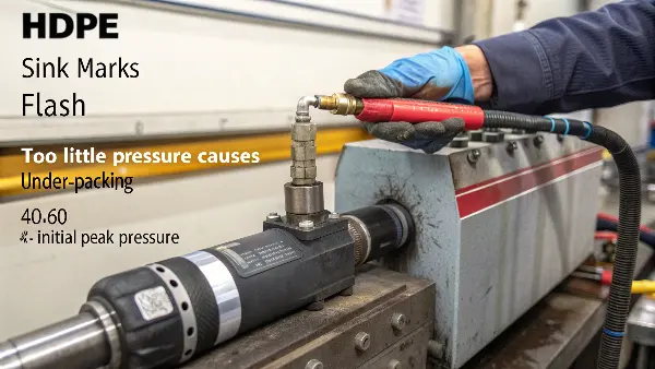 A pressure gauge on an injection molding machine